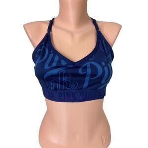 Victoria's Secret PINK Sport Bra Sz L Blue Strappy Back V-Neck